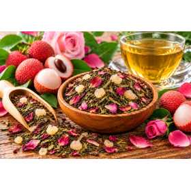 Thé vert Litchi Rose- Sachet 100g