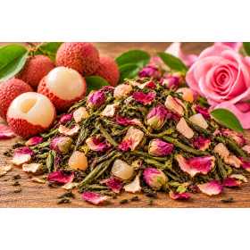 Thé vert Litchi Rose- Sachet 100g
