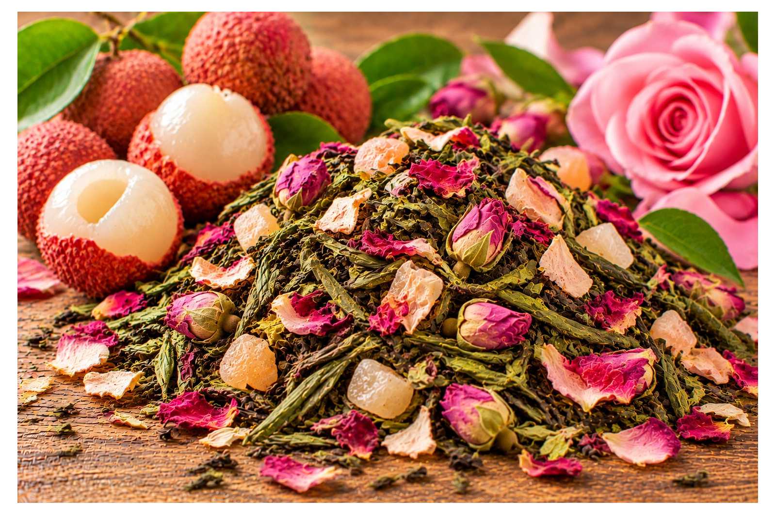 Thé vert Litchi Rose- Sachet 100g