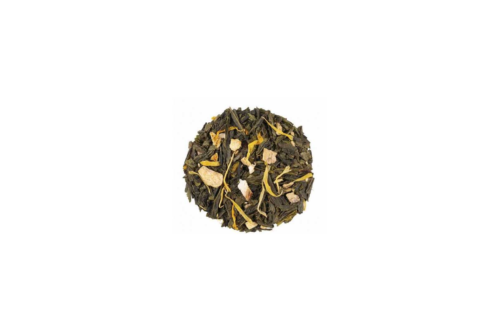 Thé vert Gingembre Orange BIO : stimulant et rafraîchissant, parfait pour dynamiser vos pauses