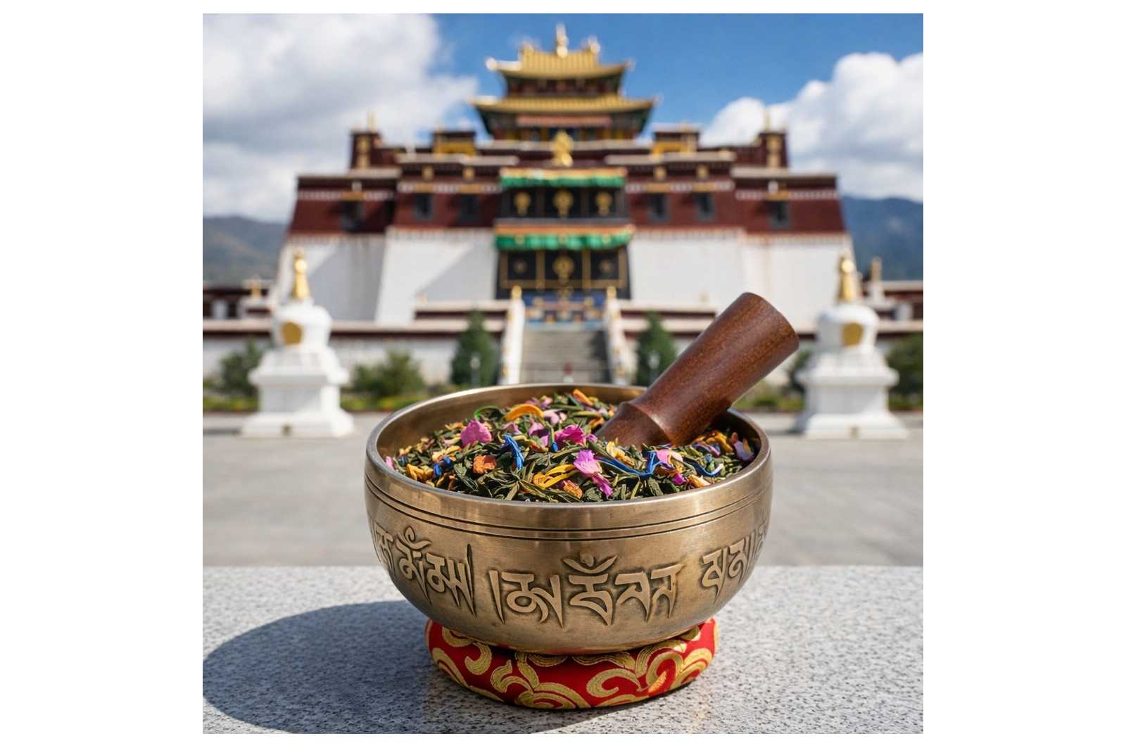 Thé Vert Temple Tibétain - un mélange exotique à la pêche juteuse