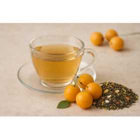 Thé vert Mirabelle Exotique - une tasse pleine de soleil et de fraîcheur