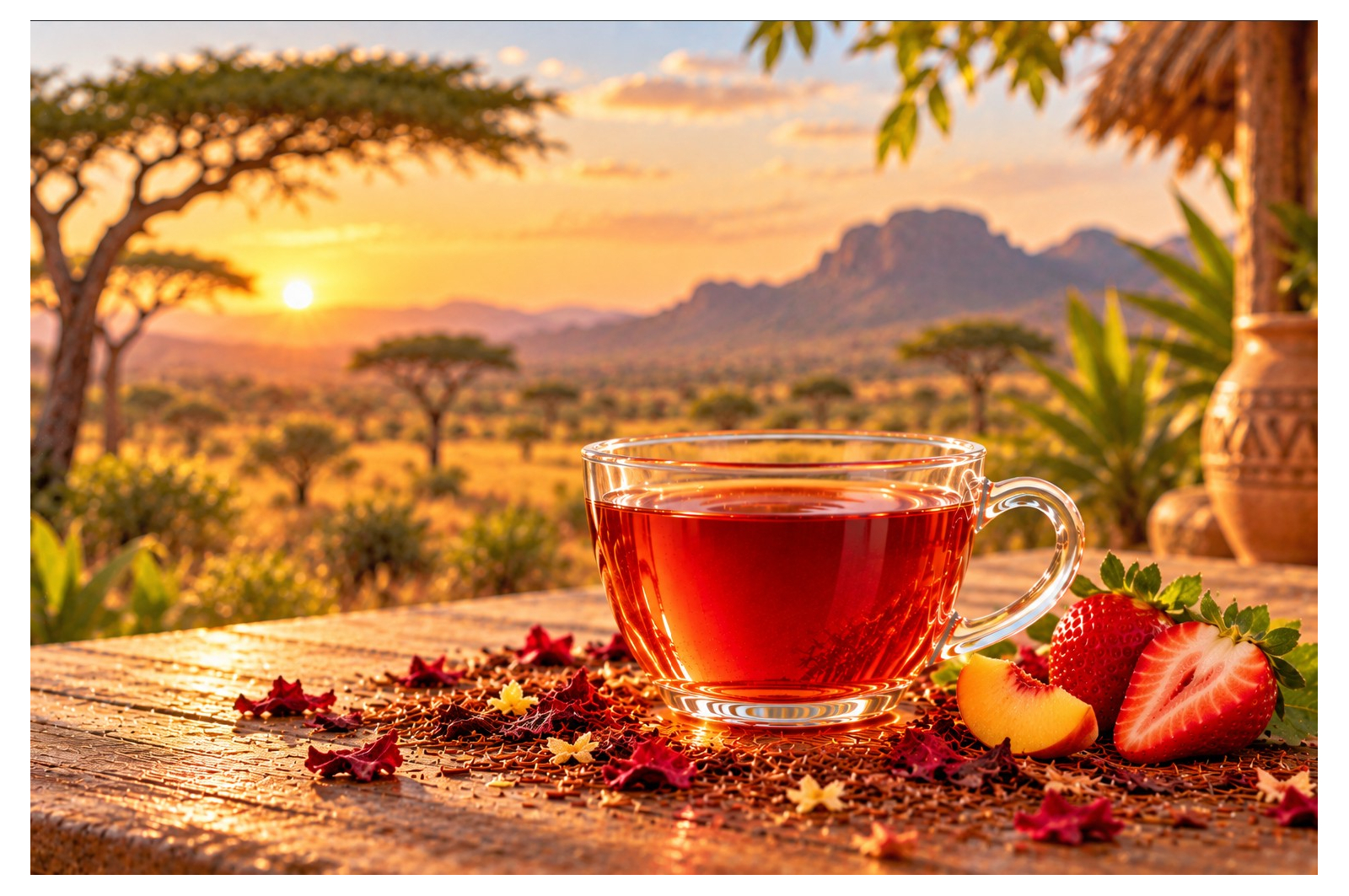 Rooibos vert pêche fraise – Une pause ultra fruitée sans théine à découvrir sur Voila-les-thes.com